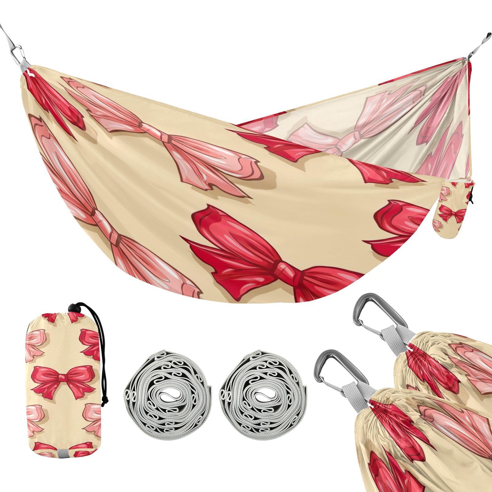 Haskirky Beautiful Bow Tie Camping Hammock, Single Portable Hammocks with Tree Straps & Attached Carry Bag, 330Lbs Capacity Perfect for Outside Indoor Hiking Beach Backpack Travel