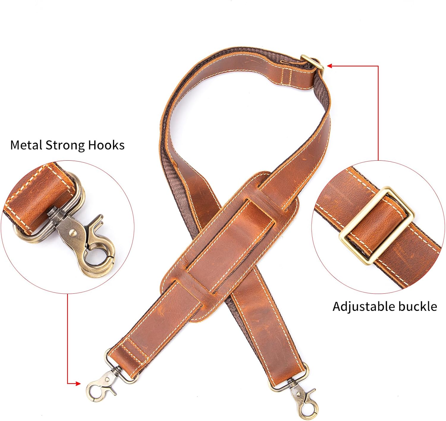 NIUCUNZH Genuine Leather Shoulder Strap, Bag Strap Replacement, 60 inches Long, Adjustable with Comfortable Pad - Image 2