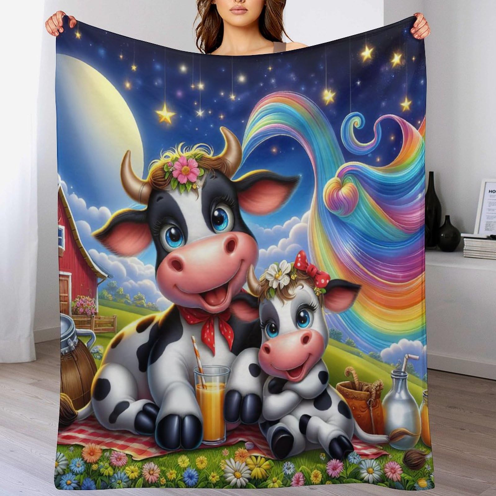 Couverture moelleuse motif vache, le cadeau idéal et réconfortant