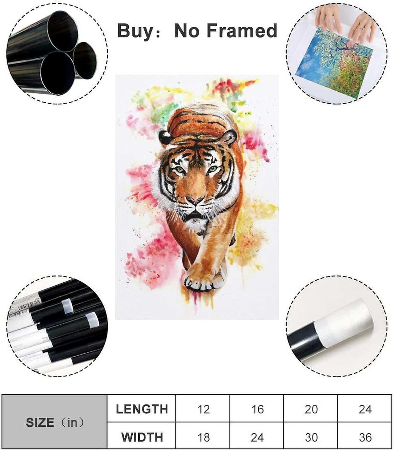 都内で 動物の虎 ポスター ポスター壁画部屋の装飾ギフトウォールアートプリントキャンバス 12x18inch 30x45cm Unframe Lcoo Edu In