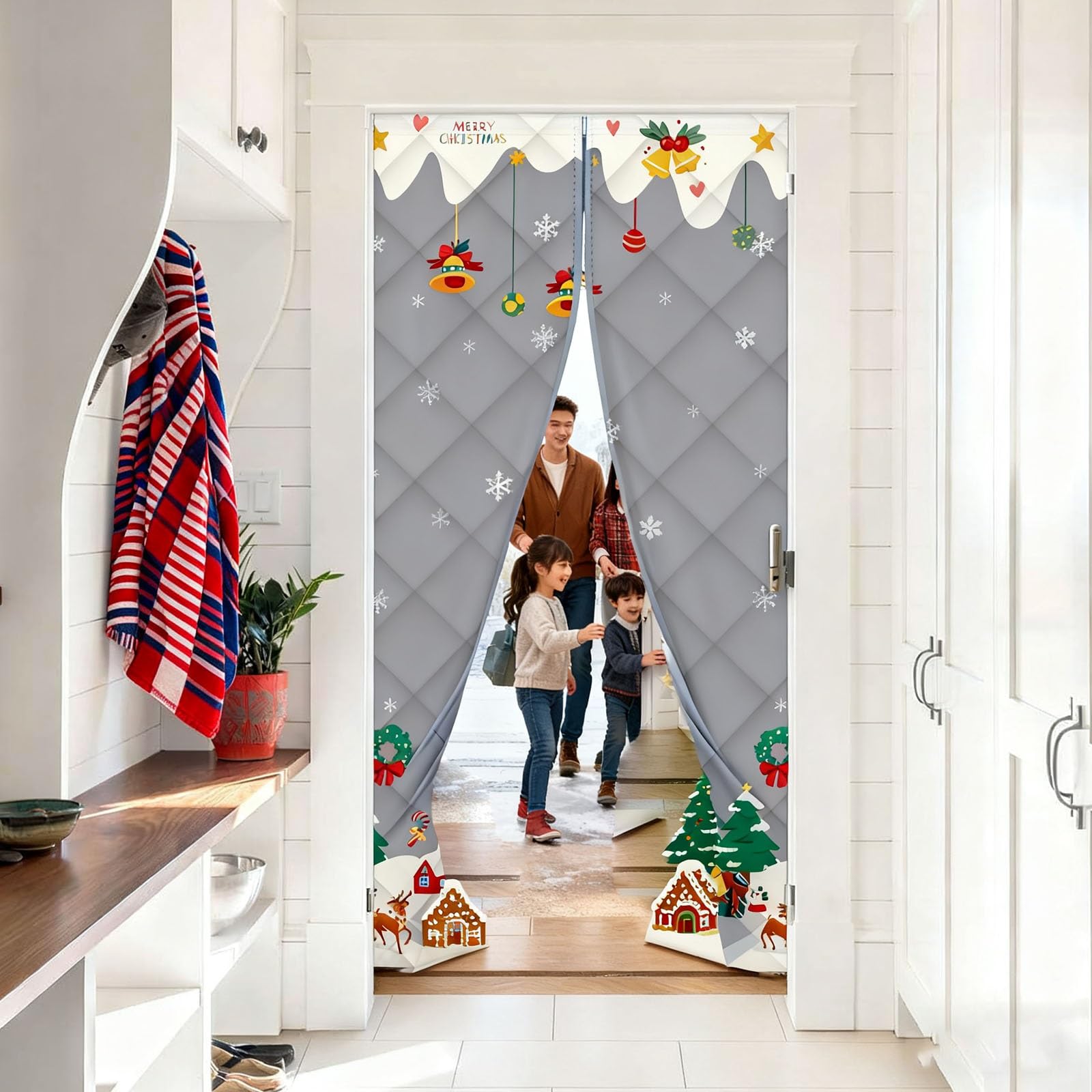 Cortina Aislante Térmica Magnética para Puertas, Bloquea Frío Calor y Corrientes de Aire, Protección Acústica y Térmica, para Balcón Cocina Sala de Estar y Sótano(90x210cm)