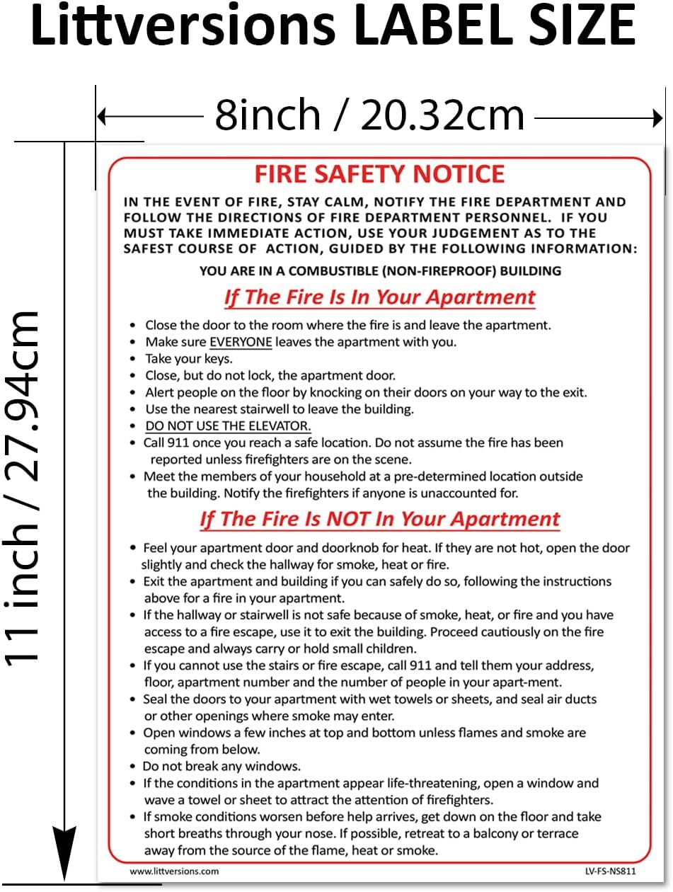 White 2 Pack 8.5" x 11" Emergency Preparedness Fire Safety Notice Non-Fireproof Building NYC HPD & FDNY Compliant Waterproof Vinyl Sticker Self-Adhesive Label Apartment Buildings, Fire Doors, & Walls