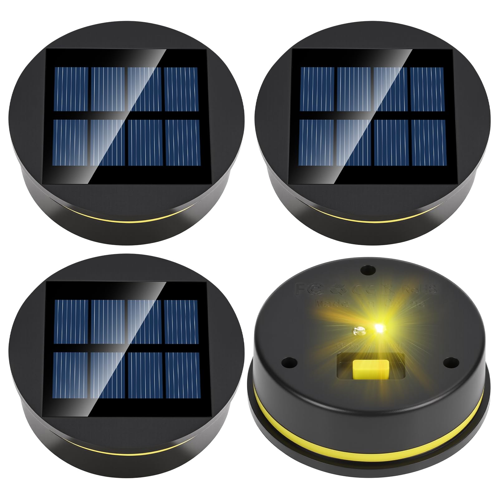 Zestaw 4 lamp solarnych, części zamienne, 8 cm, górna część z jasnymi żarówkami LED, wodoszczelność IP65, panel słoneczny, zamiennik modułu solarnego do lamp ogrodowych, solarnych (4)