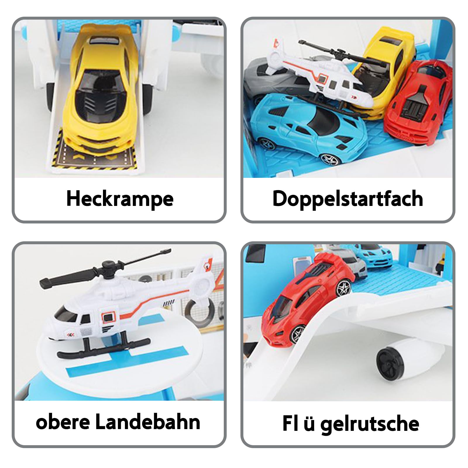 Set Regalo Giocattolo Genitori e Bambini Giocattolo aereo sicuro con aereo grande 5 auto e 1 elicottero Ideale per genitori che regalare giocattoli aereo ai loro bambini di 3 anni e più