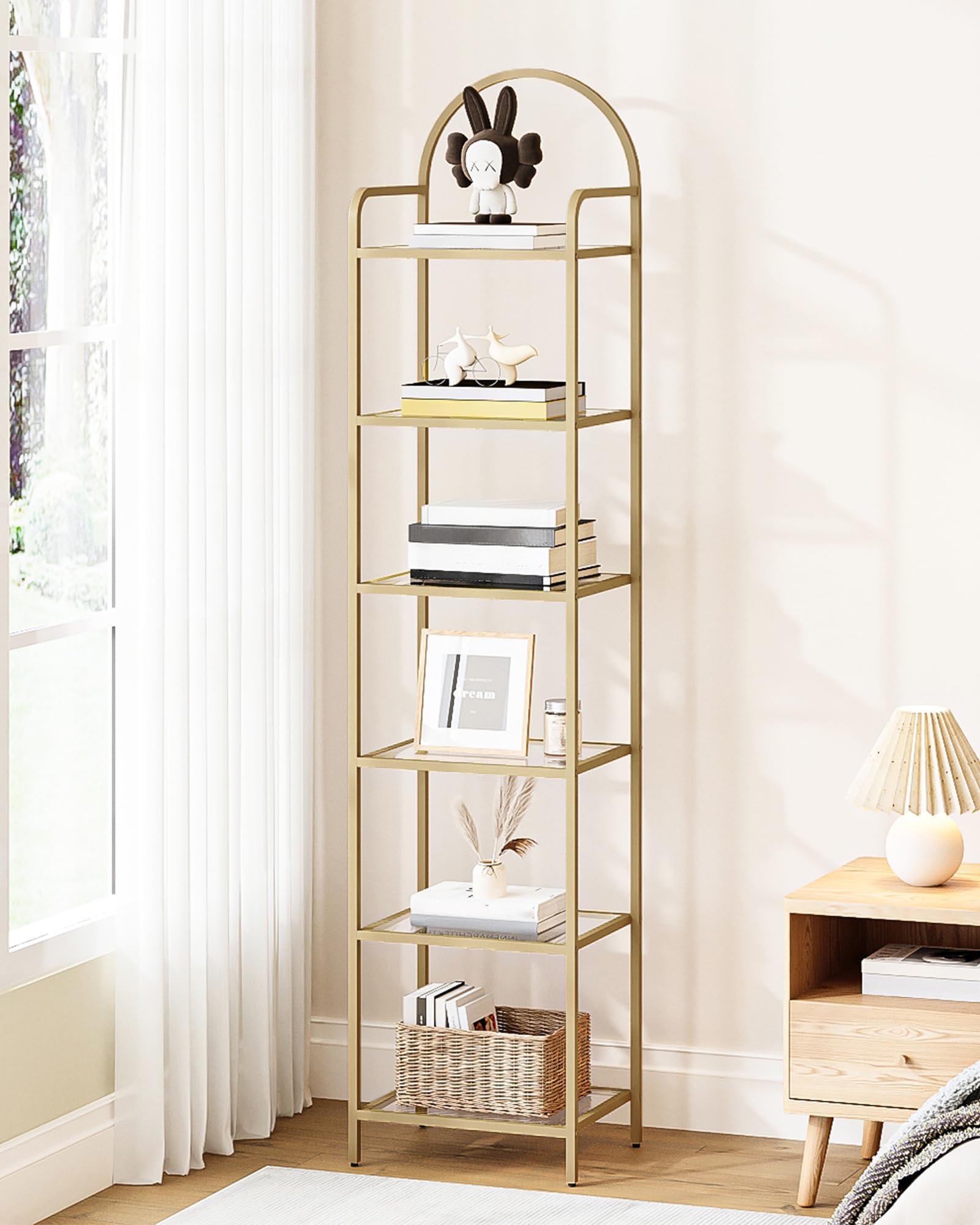 Hzuaneri Estantería Libros de 6 Niveles, Organizador Estante de salón, Estantería para Dormitorio, baño, Oficina en casa, para Plantas, CD, decoración, Recuerdo, Estructura de Acero, Dorado BC10601G
