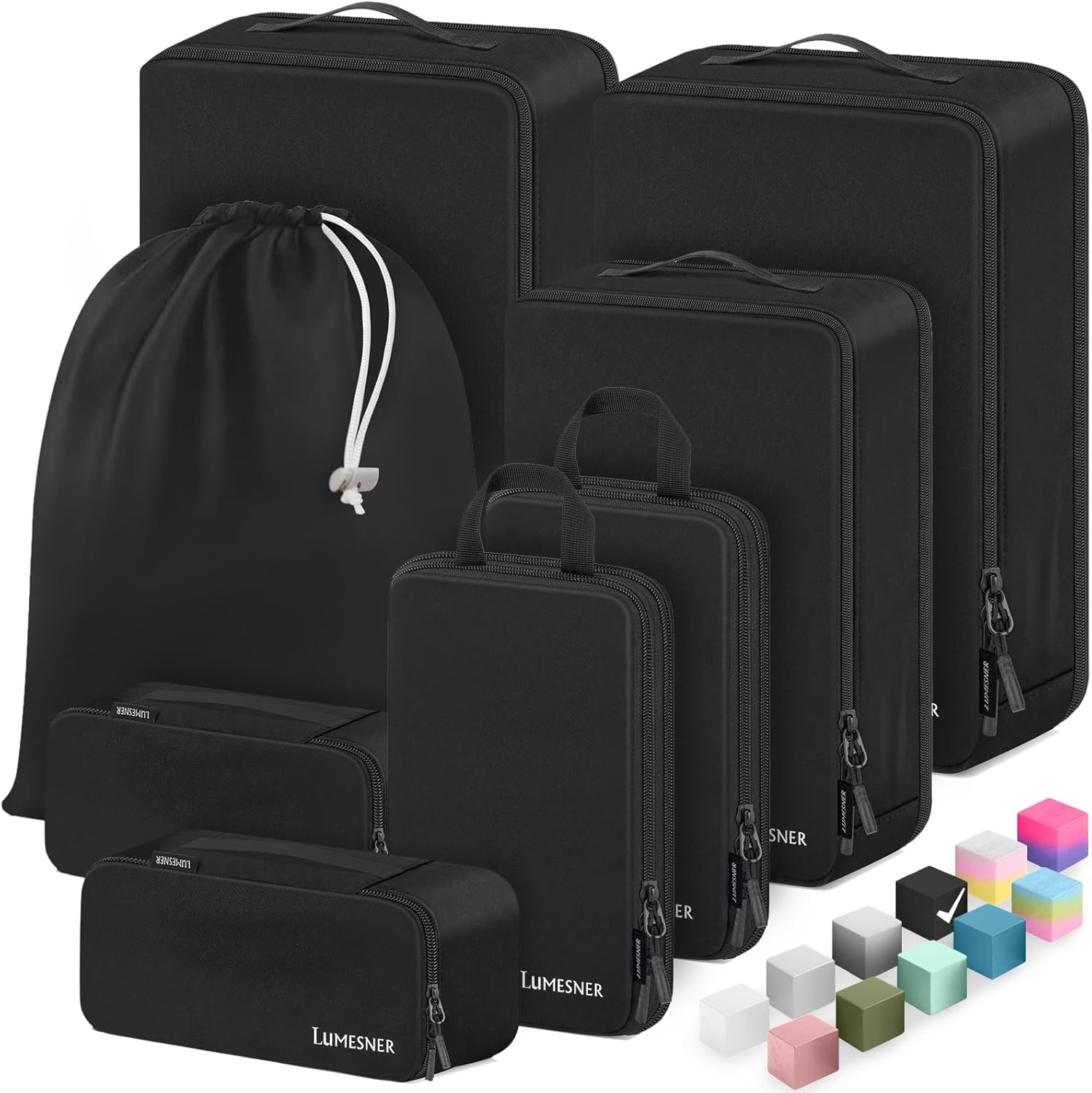 8 Set Compression Packing Cubes for Travel, Waterproof Luggage Organizers, Suitcase Organizer Set for Carry-On & Checked Baggage, Travel Accessories for Men & Women 02-Black 8 Set
