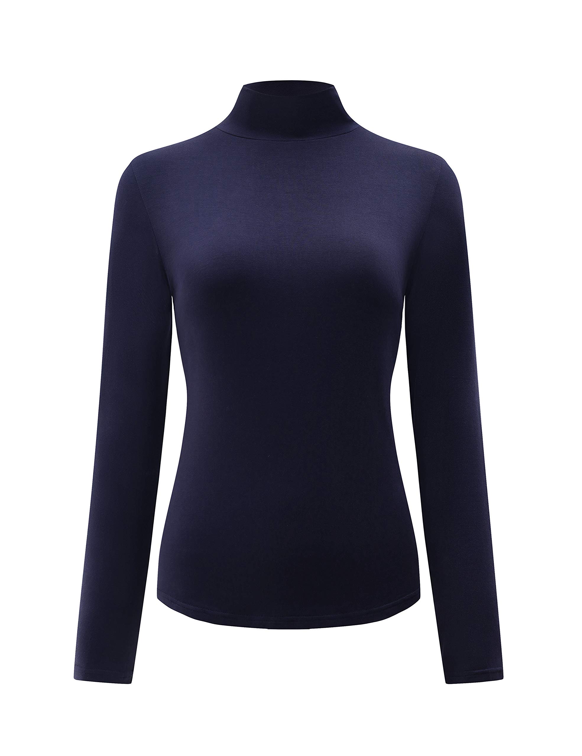 Kindcall Womens Slim Fitted Mock Turtleneck Tops Long Sleeve Lightweight Base Layer Shirts