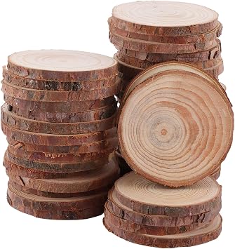 ASelected 50 Pcs Natural Wood Slices,6-7Cm Log Wooden Discs with Bark,Wooden Circles for DIY Crafts Christmas Decorations Ornaments Wedding Favours