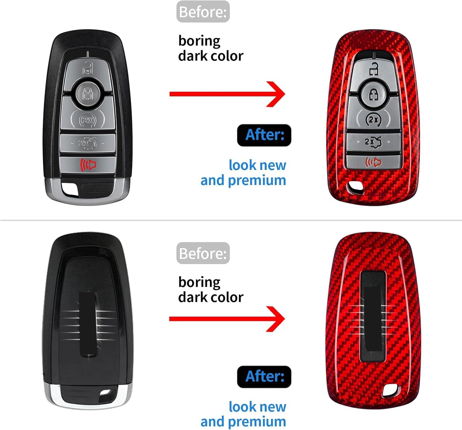 T-carbon Key Fob Cover fit for Raptor Bronco Real Glass Fiber Key Case Compatible with Raptor Bronco Sport F150 Explorer Smart Key Fob Cover with Keychain,Red