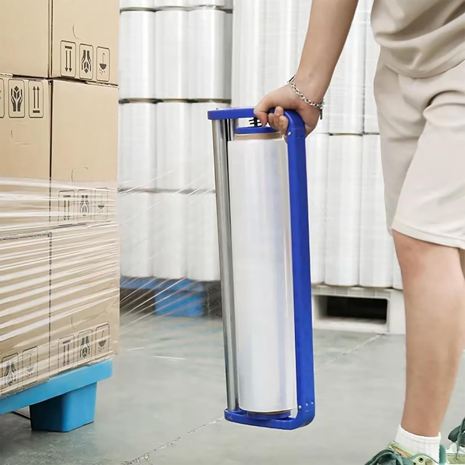 Handheld Stretch Film Wrap Dispenser, Stretch Film Wrapping Packing Machine for 50cm Film and Pore Diameter 76mm, for Warehouse, School, Office