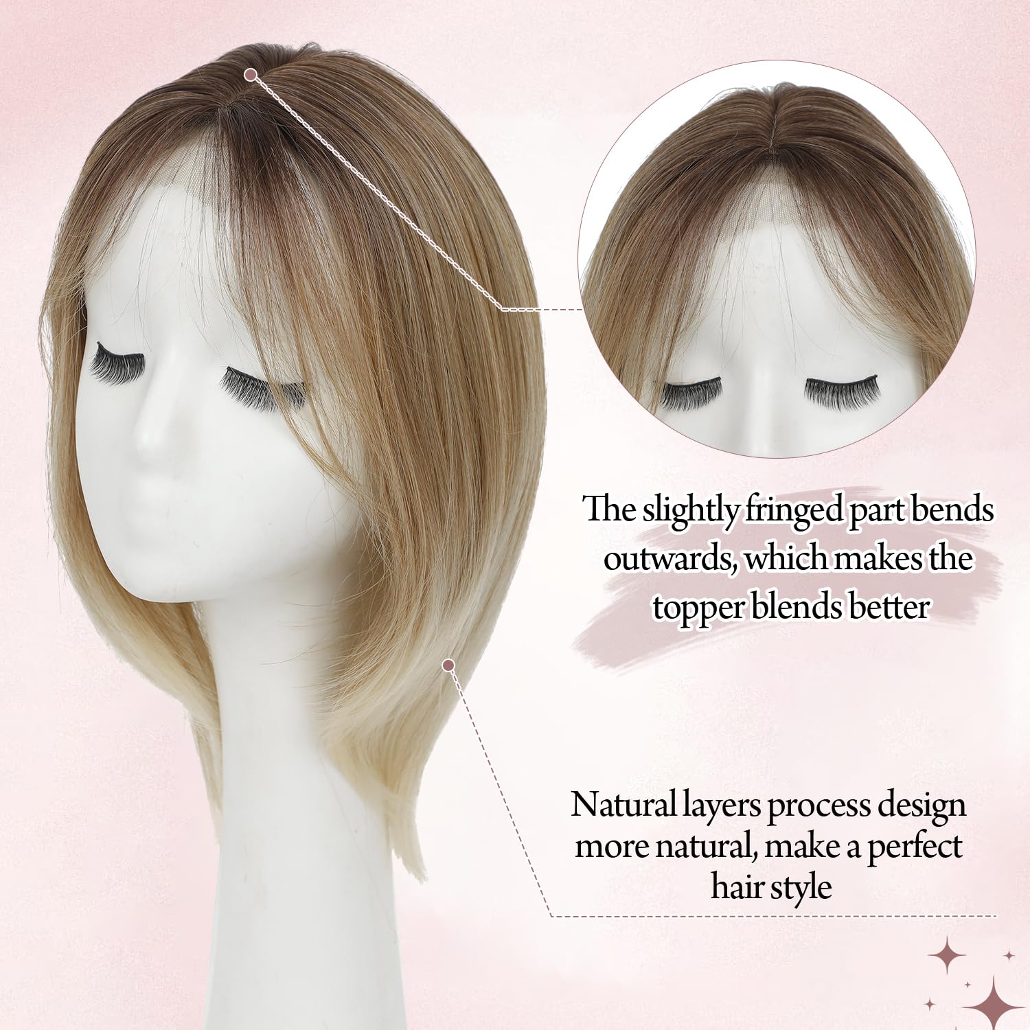 Hair Topper 12inch Clip in Synthetic Hair Toppers for Women with Thinning Hair Lightweight Layered 6.5"X6.5" Big Base Toppers Hair Pieces for Women Daily Wear Dark Blonde with Dark Root