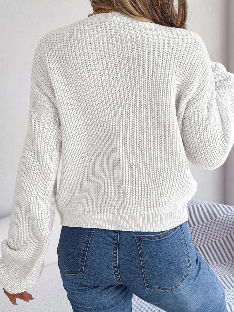 Casual Loose Knit Pullover Sweater for Winter Women' Lantern Sleeve Knitted s2 Khaki S