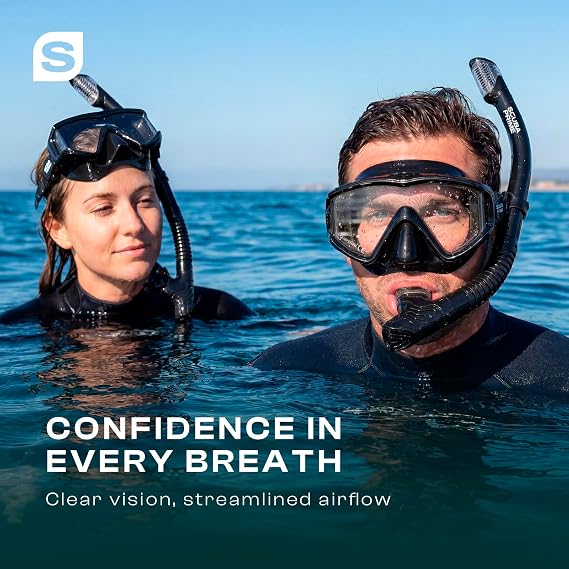 Pano 3 180 Panoramic Dive Mask, Three-Window Tempered Glass Scuba Mask with Dry Top Snorkel, Dual-Layer Silicone Skirt Anti-Leak Diving Gear for Men Women Teens Adults, 4 Color Options