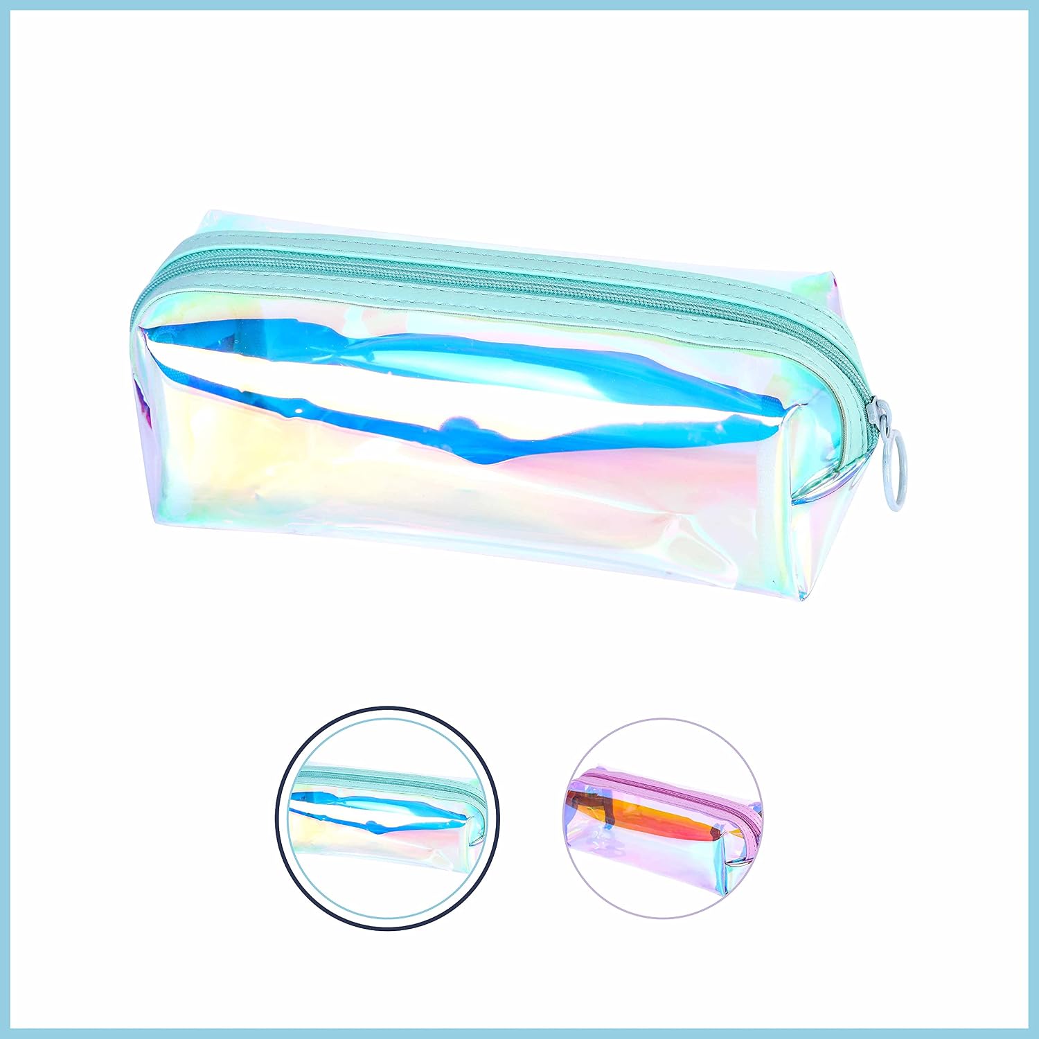 EzPacking Holographic Clear Makeup Pouch/Cute Iridescent Cosmetic Organizer/Sparkly Glittery Women’s Toiletries Holder/Transparent Ladies Zipper Bag for Purse or Tote (Mint) image 2