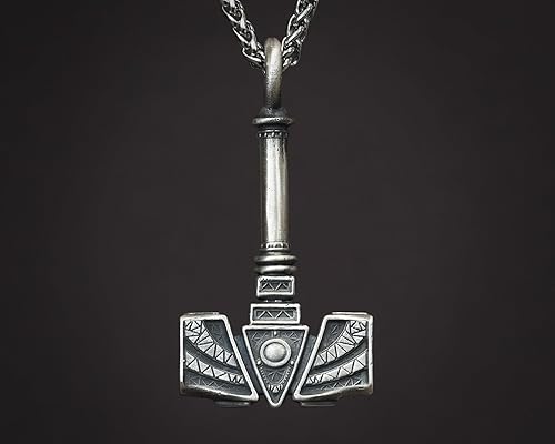 Miniatura 167 de Viking Thors Hammer Necklace Pendant - Vegvisir Aegishjalmur Helm of Awe Raven Huginn Muninn Pendant Necklace Amulet Talisman - Thor Necklace - Bear