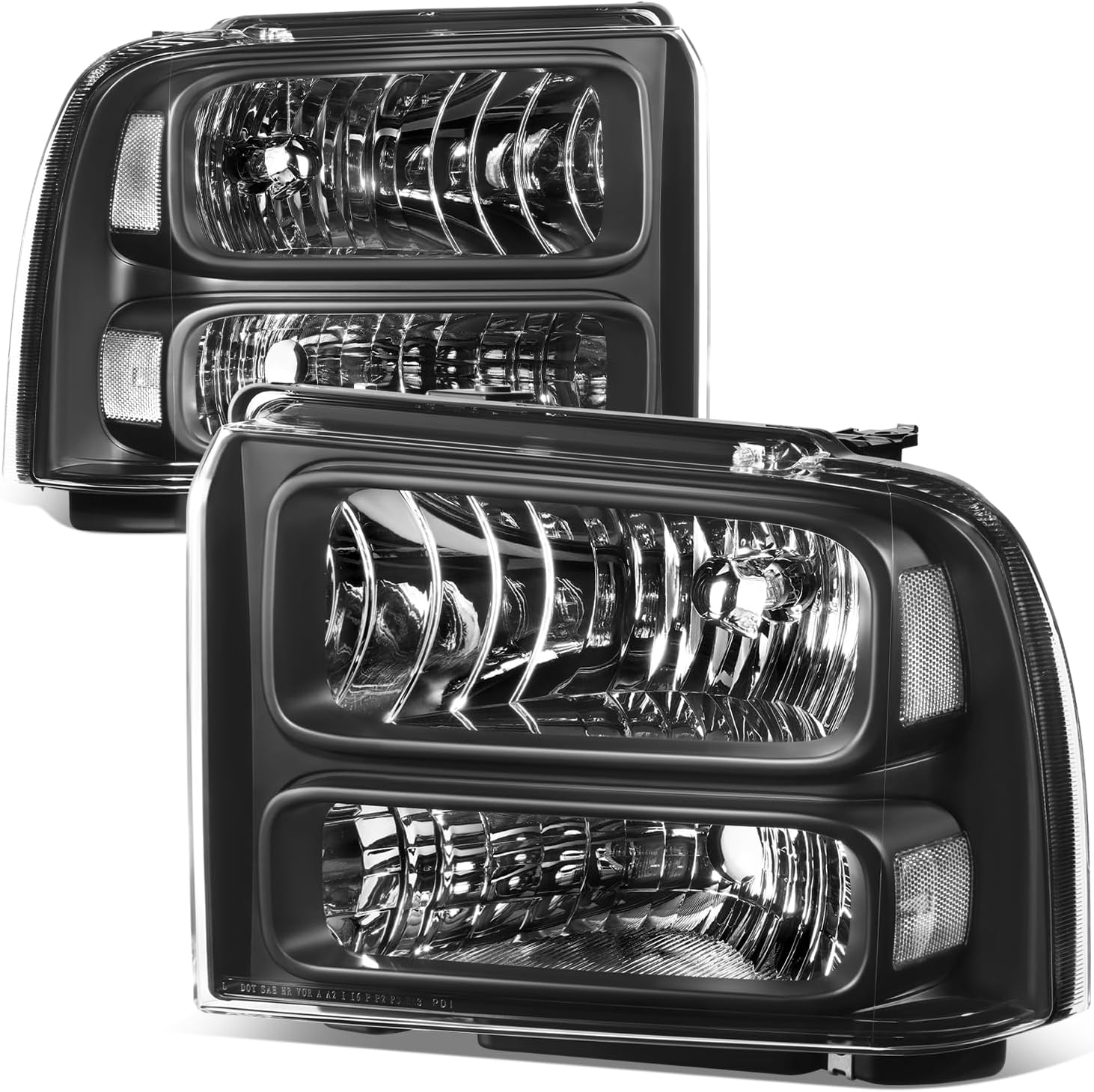 Auto Dynasty Factory Style Headlights Assembly Car Headlamp Compatible with Ford F-250 F-350 F-450 F-550 Super Duty Excursion 1999-2004, Driver and Passenger Side, Black Housing Clear Reflector