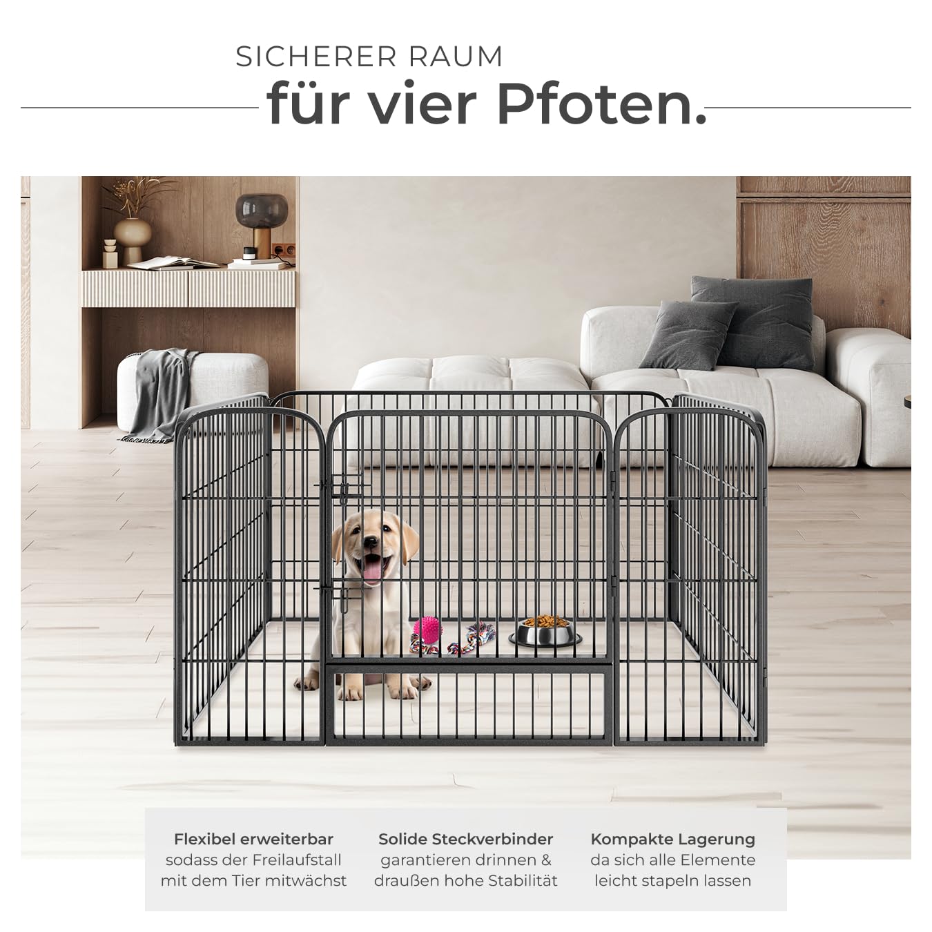 tectake Welpenauslauf 70 cm hoch, 4 Gitter, Welpenlaufstall, Freigehege, Tierlaufstall faltbar, Freilaufgehege, Hundelaufstall mit Tür, für Hunde, Katzen, Hasen, Meerschweinchen, Kleintiere - schwarz