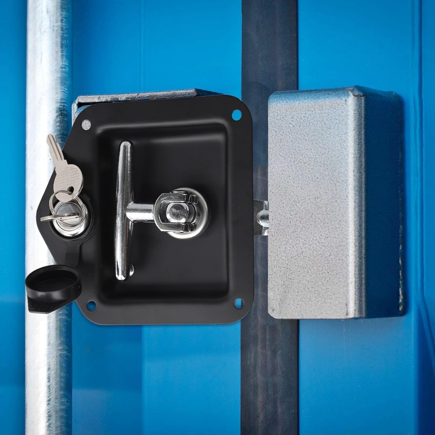 Stainless Steel Folding T-Handle Lock for Trailer Door, RV, Camper, Toolbox, Industrial Cabinet & -Truck Security Latch with 2 Keys(Silver)