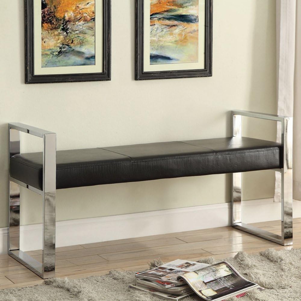 Amazon.com - Coaster Faux Leather Bench in Black and Chrome - Table Benches