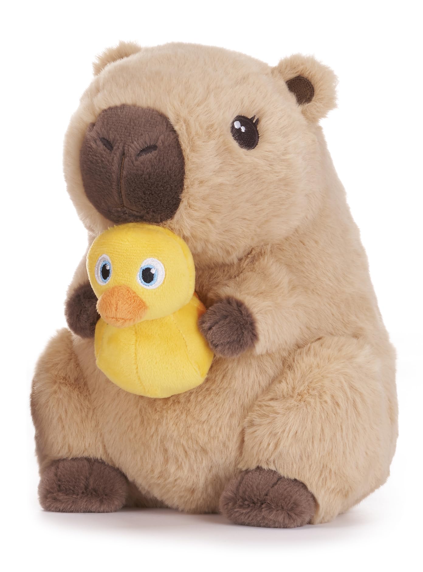 9"/23cm Eco Earth Cuddly Cream Capybara Holding Yellow Duck Soft Plush Toy