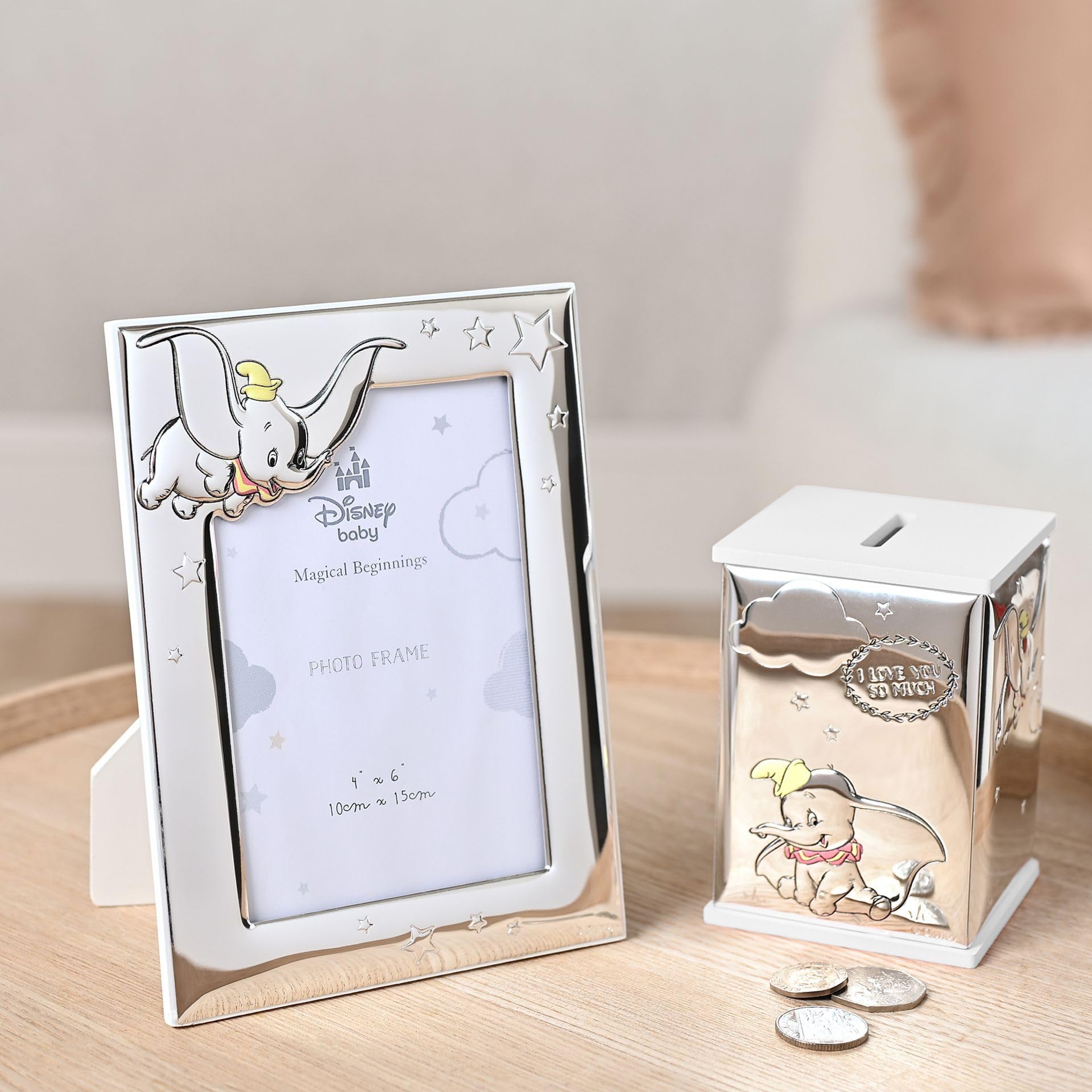 Disney - Dumbo - Salvadanaio placcato in argento vero - Made in Italy - Prodotto ufficiale con licenza Disney - Casalinghi per contanti, primi anni, adulti, cameretta dei bambini