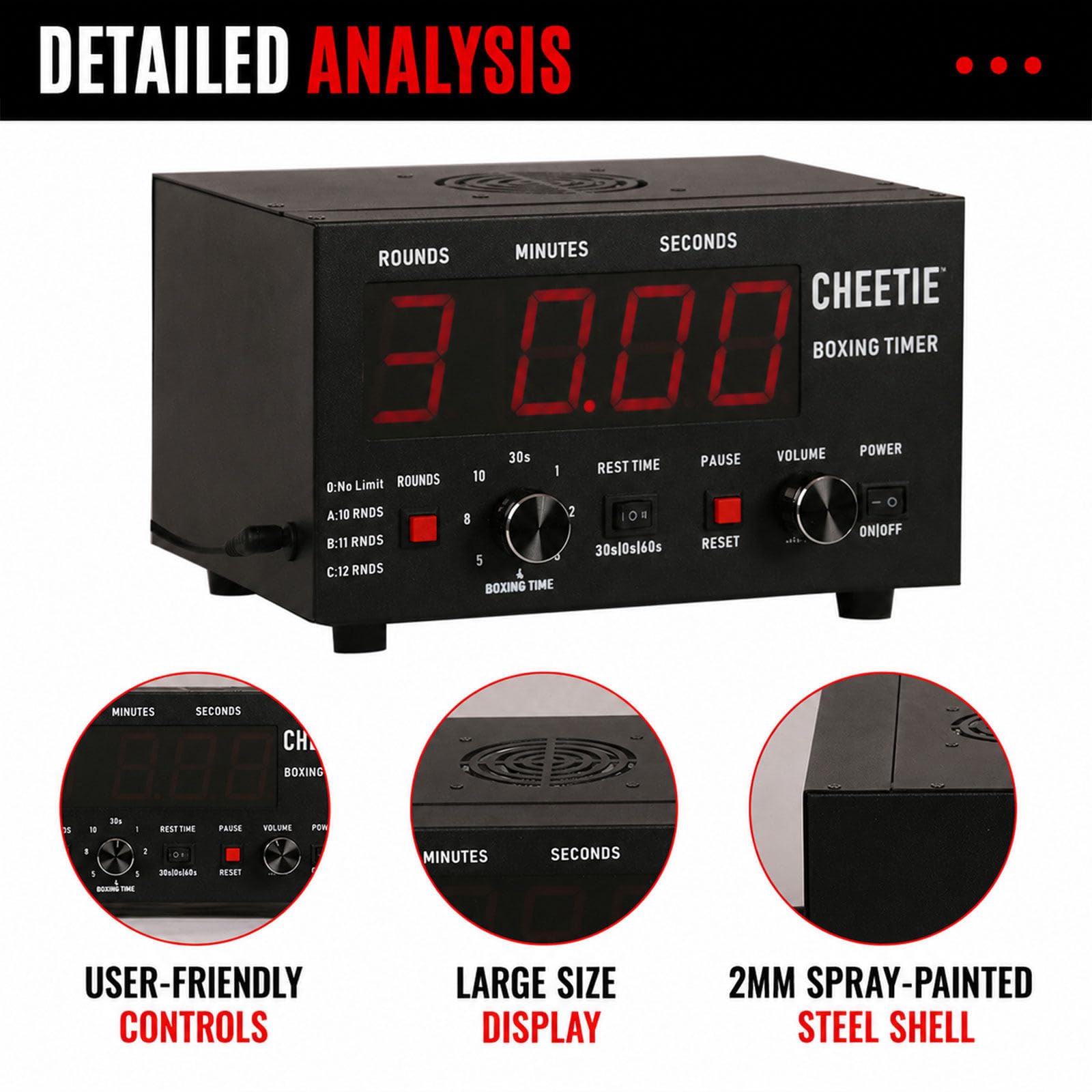 LED-Box-Timer mit lautem Gong, professioneller Runden-Timer für Boxen, MMA, Muay Thai und Heimfitness Red