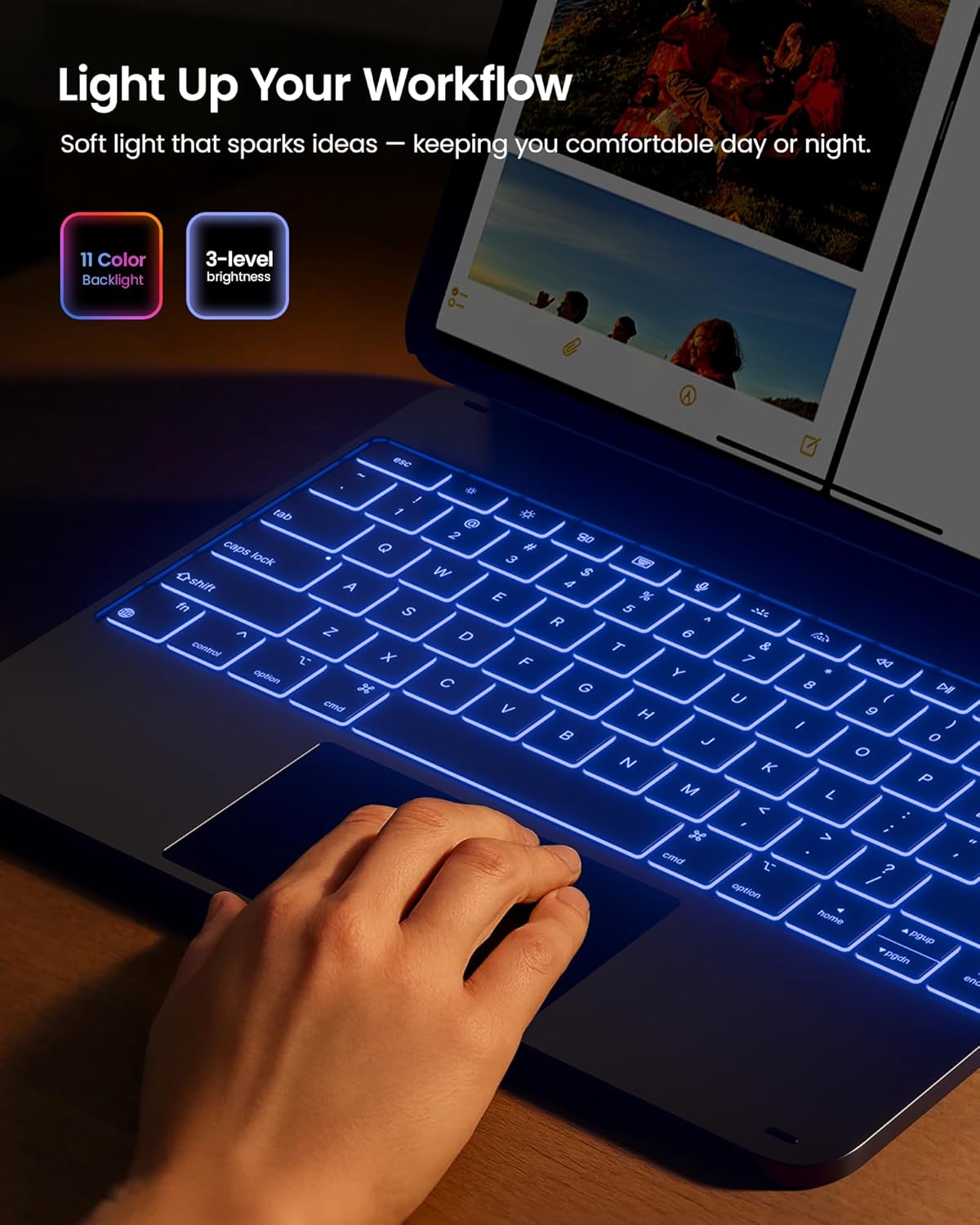 typecase Edge+ Keyboard Case for iPad Pro 13-inch (M5/M4, 2025/2024), Space Black Keyboard with 11-Color Backlight, Multi-Mode, Removable Black Back Case, Magnetic Floating Stand, Larger Trackpad - Image 5