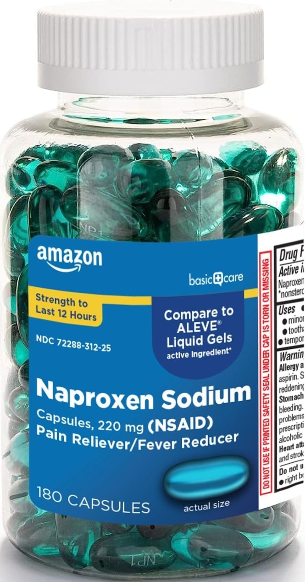 Naproxen Sodium 220 mg Liquid Gels, Pain Reliever/Fever Reducer (NSAID), Headache, Backache, Menstrual Pain, Arthritis Pain, 12-Hour Relief, 180 Count (previously A+ health)