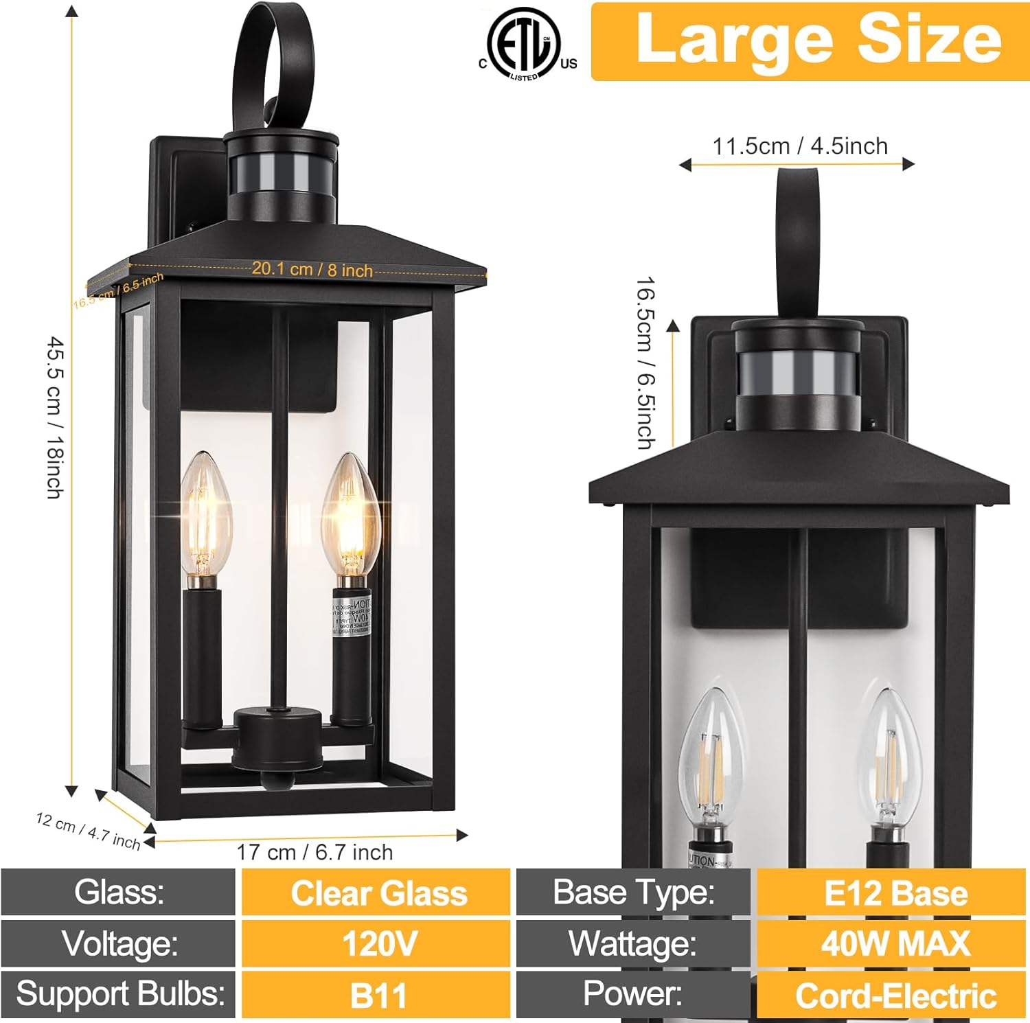 Diagram showing the dimensions of the Brilvibera outdoor wall light, including height, width, and depth measurements.