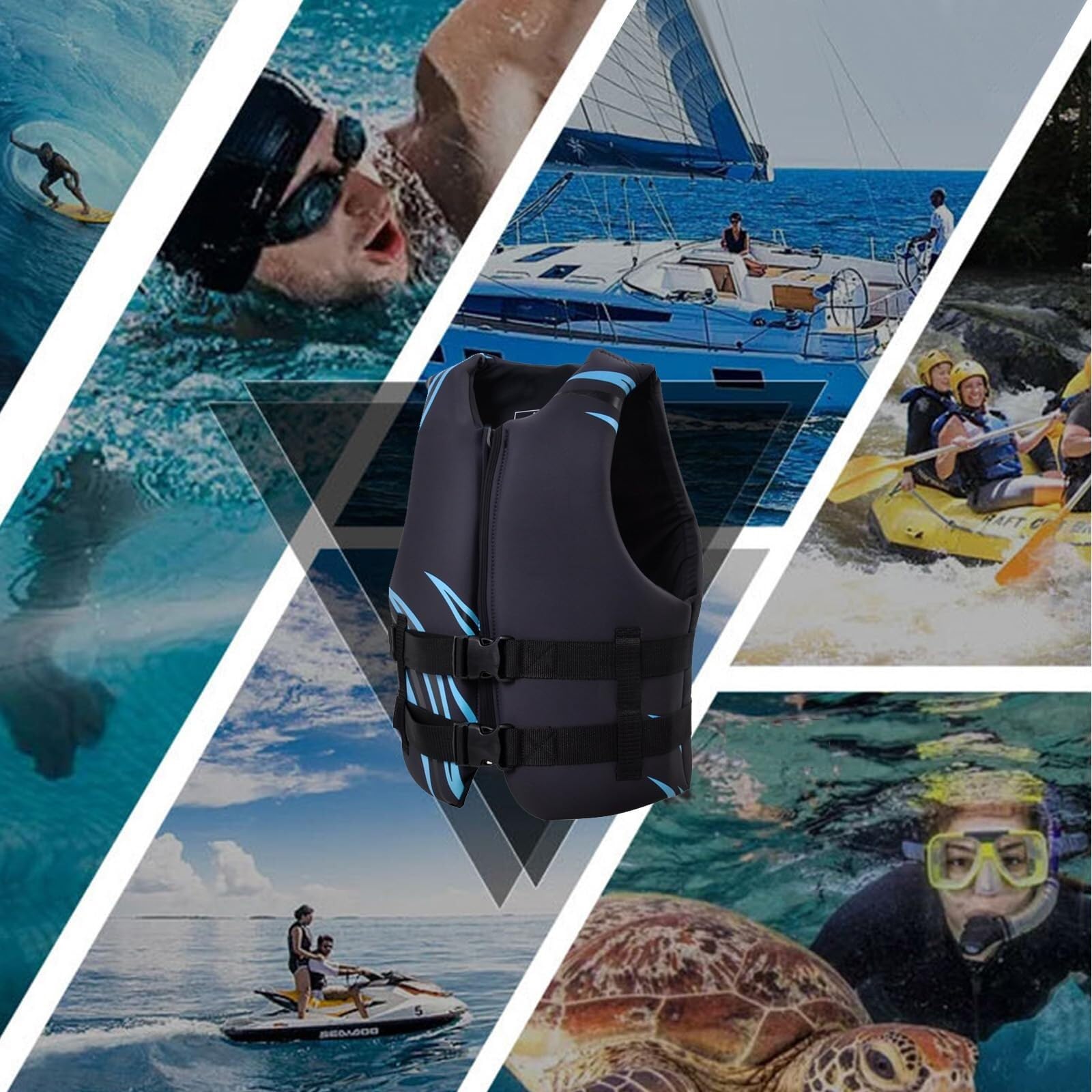 Veste de Surf Réglable en Néoprène for la Pêche en Bateau-Kayak | Veste de Surf avec Ceinture Réglable et Fermeture Éclair for la Pêche, les Sports de Pagaie