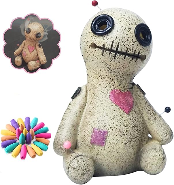 Voodoo Doll Incense Burner,4" Resin Backflow Incense Holders with 60PCS Wonderful Smelling Cones Resin Statues Ornament Handmade Craft for Yoga Office Home Decor