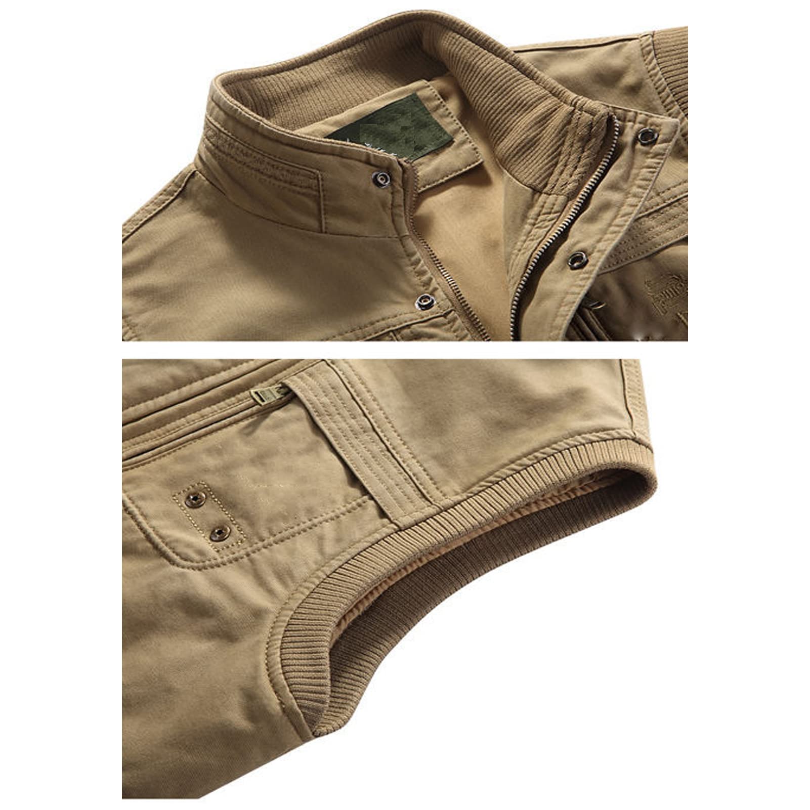 Múltiples Bolsillos Cotton para Hombres Gilet Chaleco Al Aire Libre Casual Zip Up Chaqueta Sin Mangas Cálido Pesca Chaleco De Viaje Trabajo Outerwear khaki-4XL