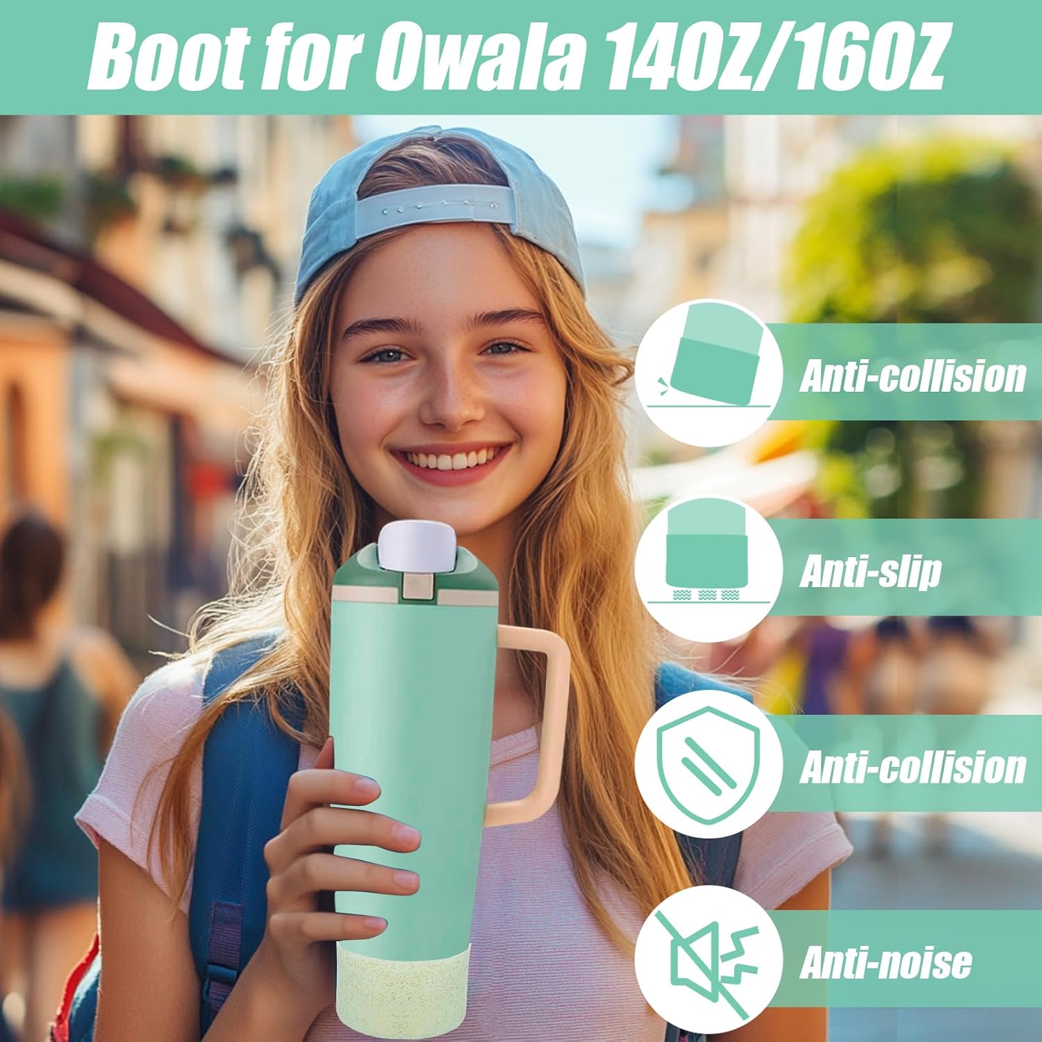 Mity rain 2PCS Protective Silicone Boots for Owala 30oz & 40oz FreeSip Sway Bottles & Tumblers - Decorate, Dust-Hiding, Enhances Stability & Prevents Scratches (Green)