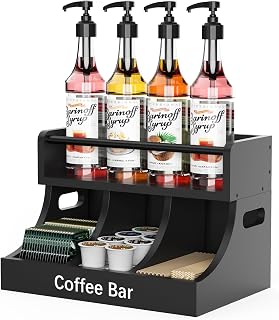 Three Colors Coffee Bar Organizer, Coffee Station Organizer for Countertop, Coffee Syrup Organizer, Coffee Condiment Organizer for Kitchen, Office, Home, Black (14 * 6.9 * 7.8)