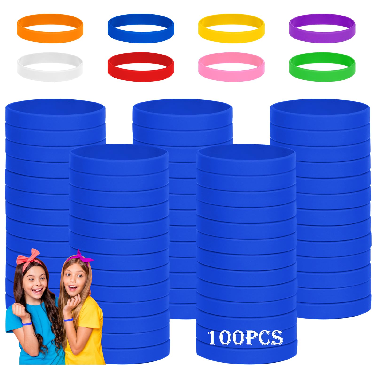 THXIY 120PCS Silicone Rubber Bracelet Bracelets Wristbands Wrist Bands for Kids Youth Teens Boys Gilrs, Children's Bulk Bracelets Event Bands, 7'' Bracelets Bulk for 8~12 Aged Back to School (Blue)
