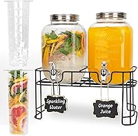 Betrome 2-Pack 1 Gallon Glass Drink Dispensers with Leak-Proof Spigot, Metal Stand & Chalkboard - Ideal for Parties & Lemonade