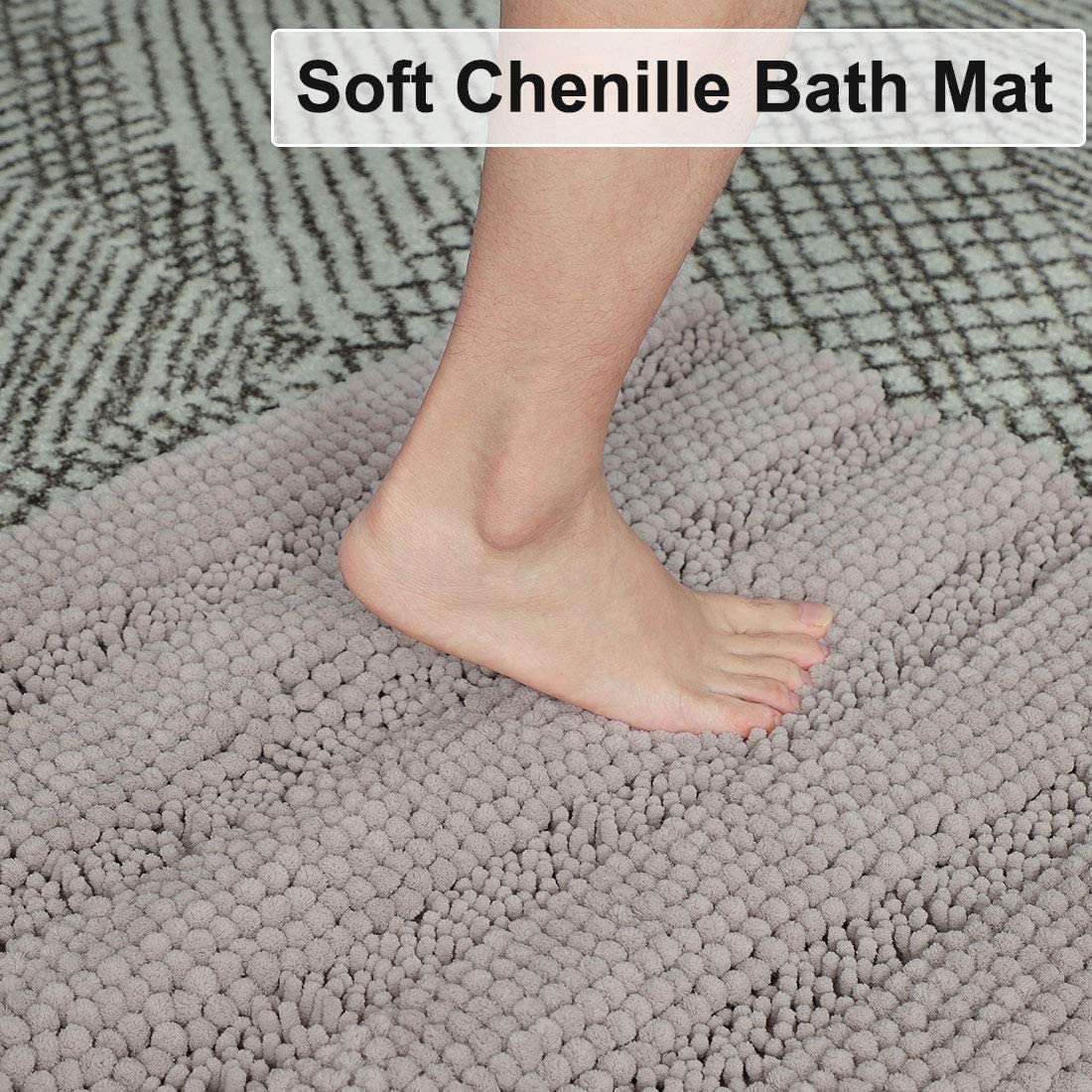 XYWHPGV Tapis de Bain Super épais à Rayures Douces en Chenille Shaggy Tapis de Bain au lavables en Machine pour Salle de Bain, Tapis de Bain Absorbant l'eau Rapide et antidérapant, Gris 17 'x24' + 20