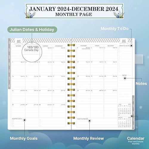Miniatura 3 de Agenda semanal y mensual 2024 con espiral para mujer, enero de 2024 a diciembre de 2024, agenda anual 2024, agenda diaria con pestañas mensuales,