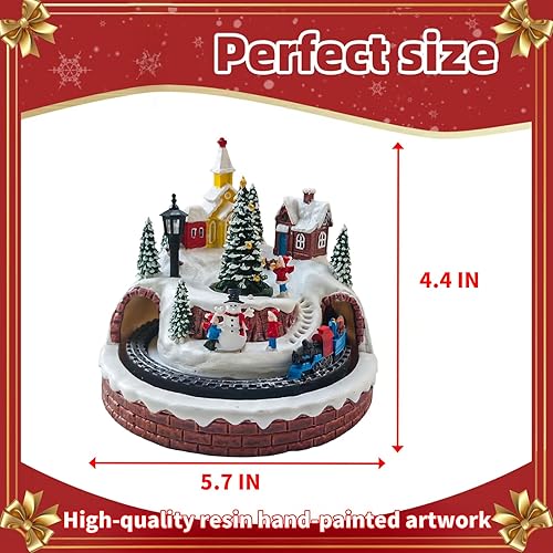 Miniatura 2 de Decoración de pueblo navideño con tren giratorio y árbol de Navidad, edificios musicales coleccionables, 8 canciones, luces LED, función de