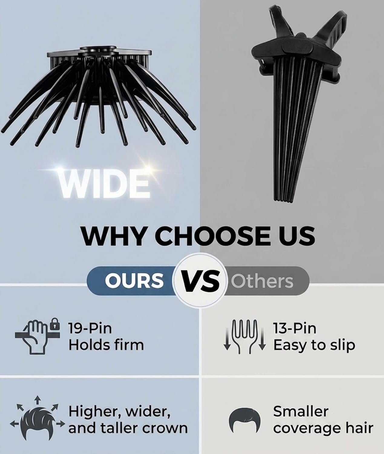 High Crown Hair Volume Clip for Instant Root Lift, Lightweight Portable Combs with Non-Slip Grip and No Crease Design, Volumizing Styling Pins for Bangs and Daily Use (Black)