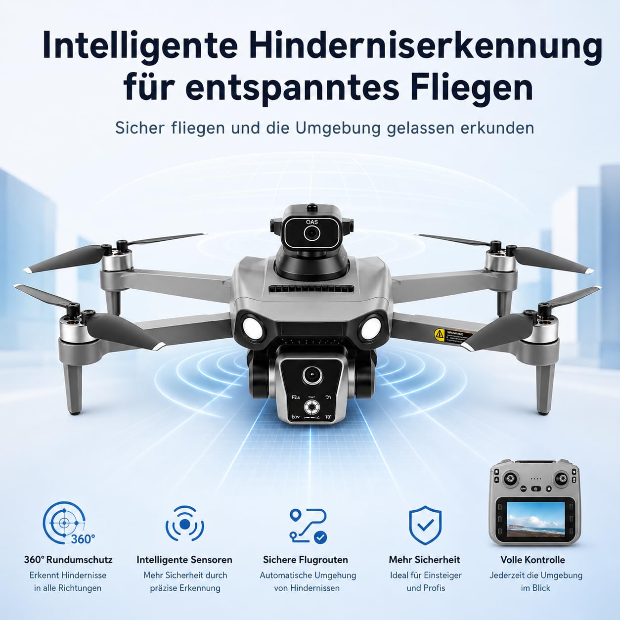 K19 GPS Drohne mit 4K Kamera, Fernbedienung mit Live-Display, 600m Reichweite, 360° Hindernisvermeidung, Follow-Me, Auto-Return, Bürstenlose Motoren, 40 Min Flugzeit