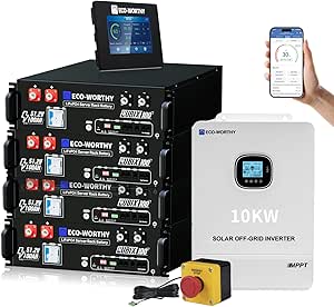ECO-WORTHY Home Power Station Backup Power,AC 10000W Output+20480Wh LiFePO4 Battery Support Communication,Bluetooth and WiFi,LCD Battery Monitor,for Home Backup,Emergency,Solar System Components