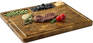 Teak Wood Cutting Boards for Kitchen, Large Charcuterie Board with Handle, 1" Thick Butcher Block, End Grain Cutting Board, Reversible Wooden Chopping Board for Meal Prep & Serving, 17"×13"
