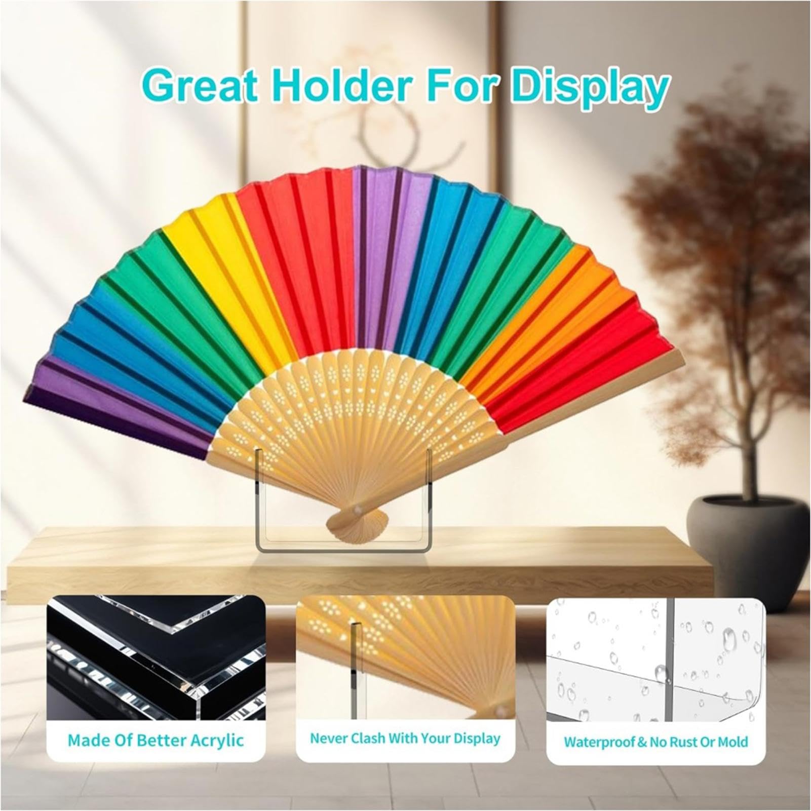 Estante de Exhibición Plegable para Abanico, Soporte Decorativo de Ventilador de Acrílico Transparente, Caballete para Ventilador de Mano