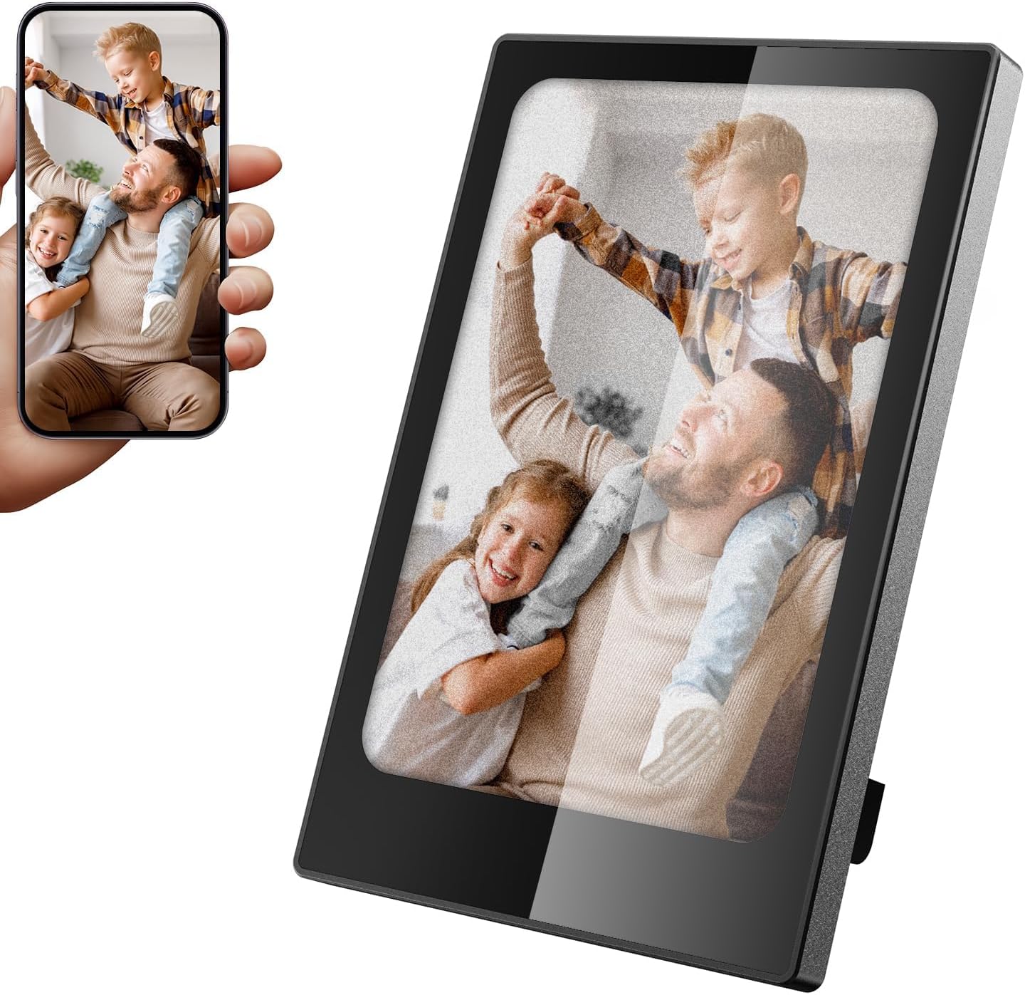 for dad,Mini Photo Frame, 4.0 Inch E Ink Photo Frame, 768x528 IPS Four-Colour Ink Screen, Energy Saving Portable Picture Frame - Perfect Father's Day & Everyday Gift for Men Women (Black)