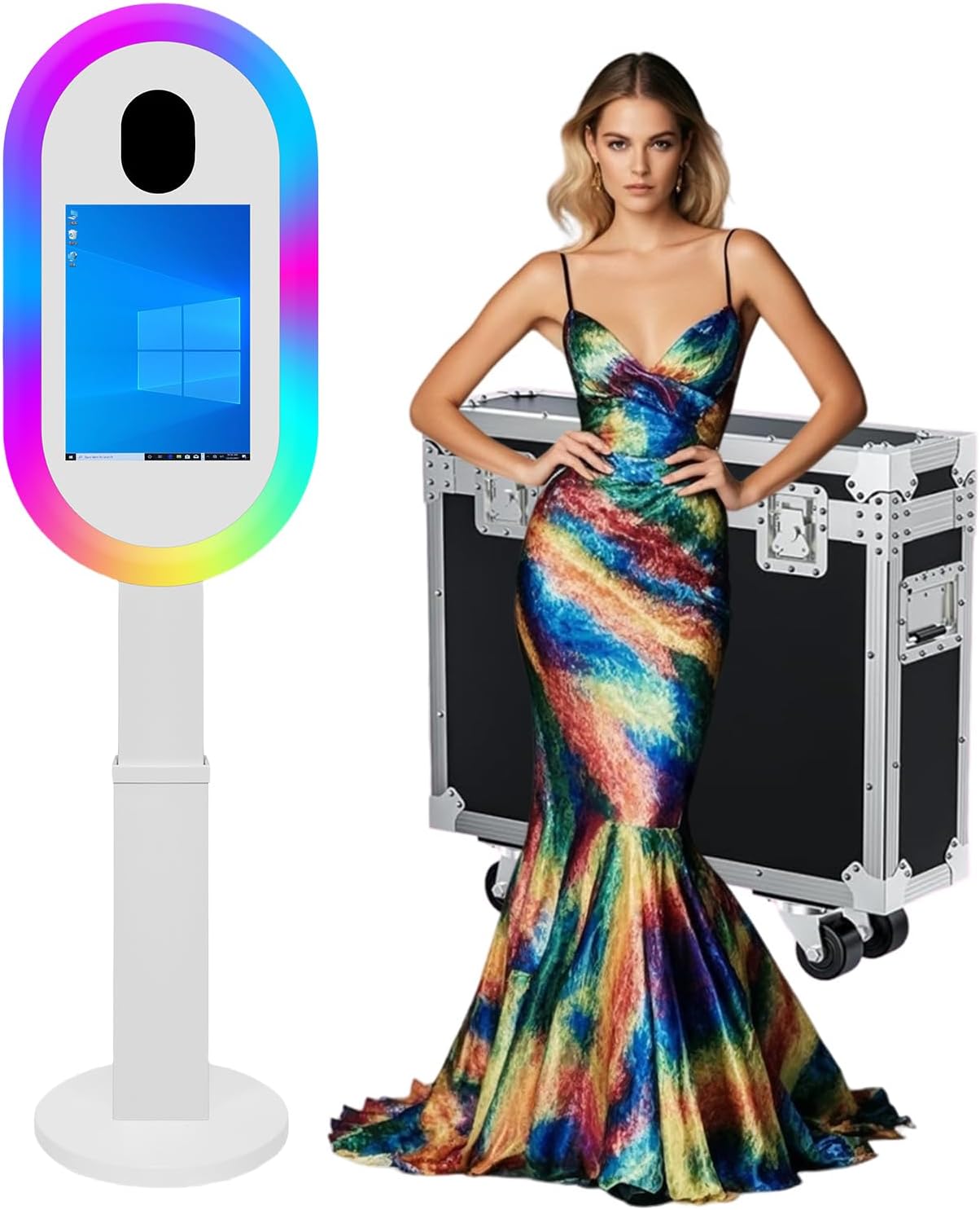 Mirror Photo Booth Machine with 13.3'' Touch Screen Photo Booth Machine with Flight Case,Built-in Mini PC,RGB Light for Party Events Wedding Rental (Black, Machine+Camera+Mini Printer)