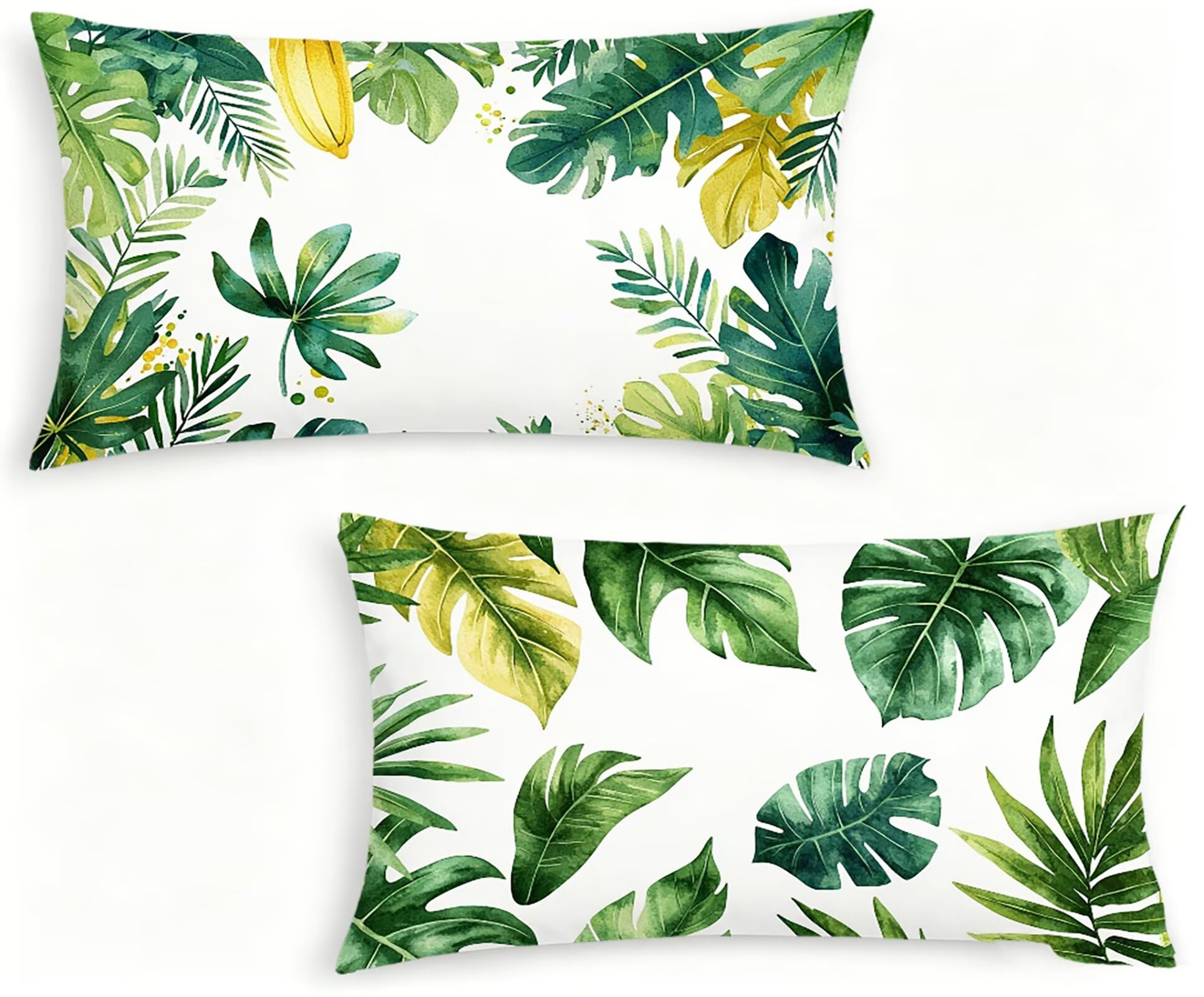 GrüN Kissenbezug 60x80 BläTter Kopfkissenbezug 2er Set,Wohnaccessoires & Deko,Weich und Atmungsaktiv Samt Stoff mit Verstecktem Reißverschluss für Bett Sofa Kissen Dekokissen-86041