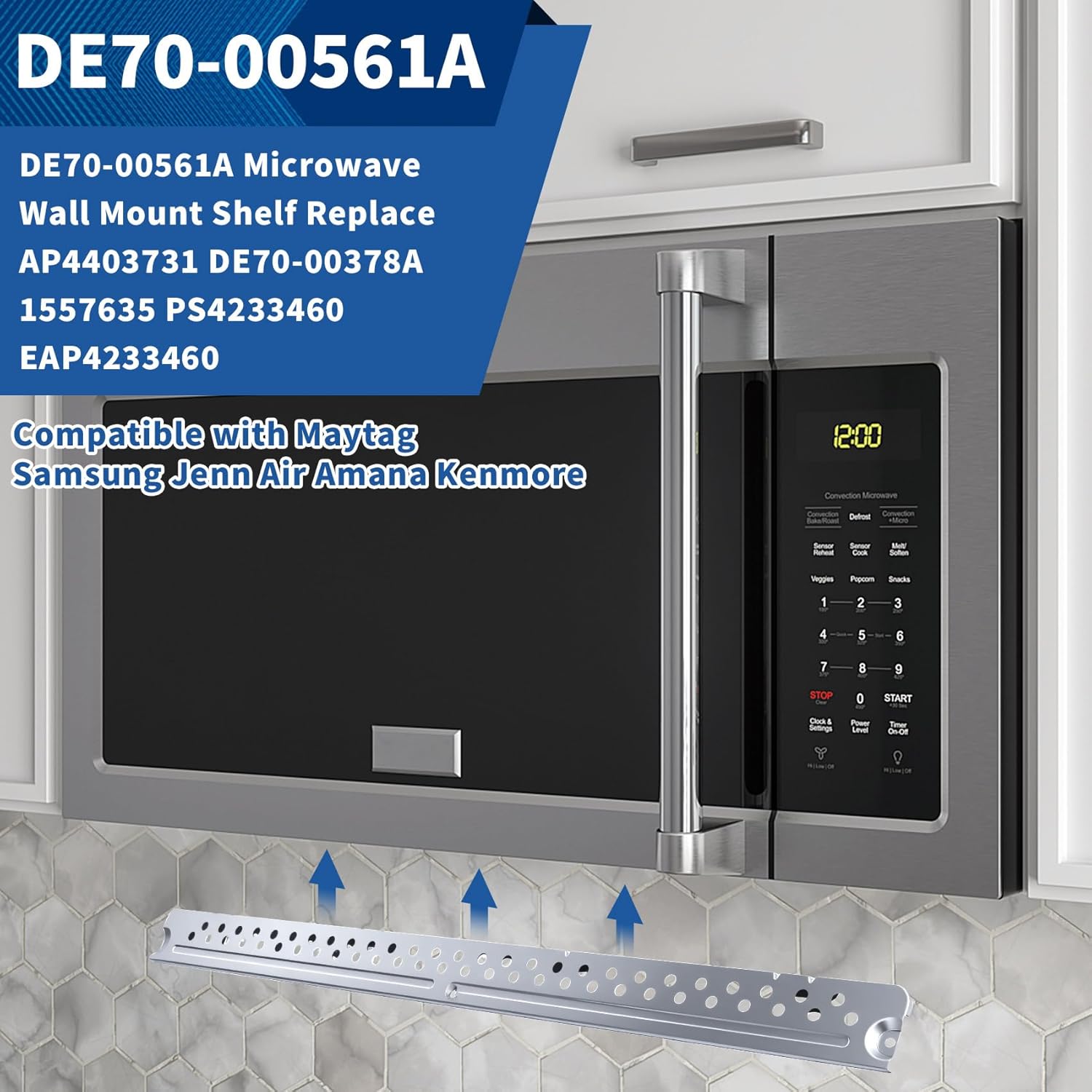 DE70-00561A Microwave Mounting Bracket Compatible with Maytag Samsung Jenn Air Amana Kenmore,DE70-00561A Microwave Wall Mount Shelf Replace AP4403731 DE70-00378A 1557635 PS4233460 EAP4233460