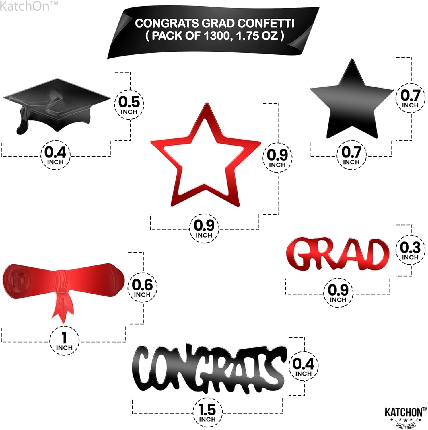 KatchOn, Red and Black Graduation Confetti 2025 - Pack of 1300 | Graduation Decorations Class of 2024 - Red and Black Pack of 76 | Graduation Table Confetti 2025 | Grad Banner and Balloon Boxes
