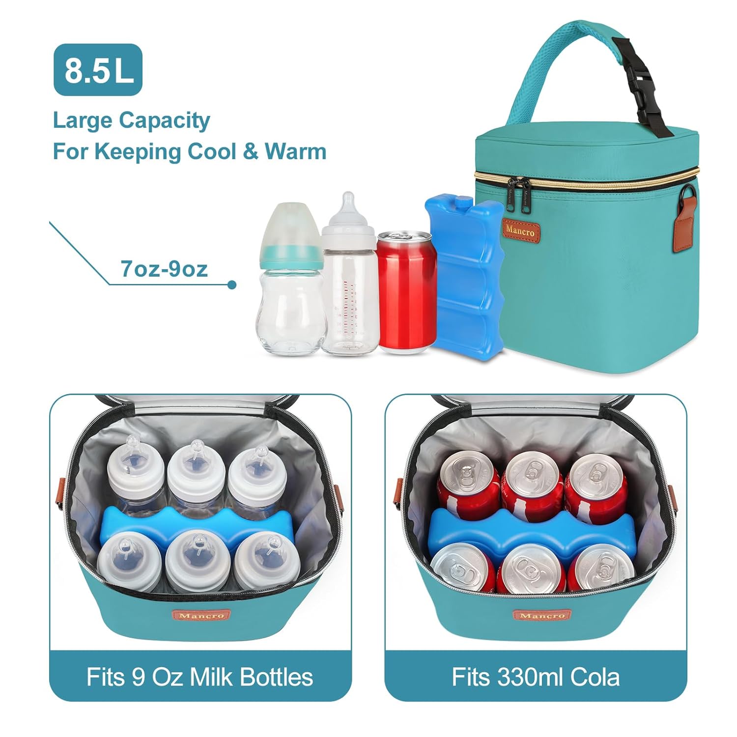 Breastmilk Cooler Bag with Ice Pack, Mancro Insulated Baby Bottle Tote Bag Fits up to 6 Bottles of up to 9 Ounces, Baby Bottle Bag for Nursing Mothers, Green image 2 of 6 B0BWQQBNJM
